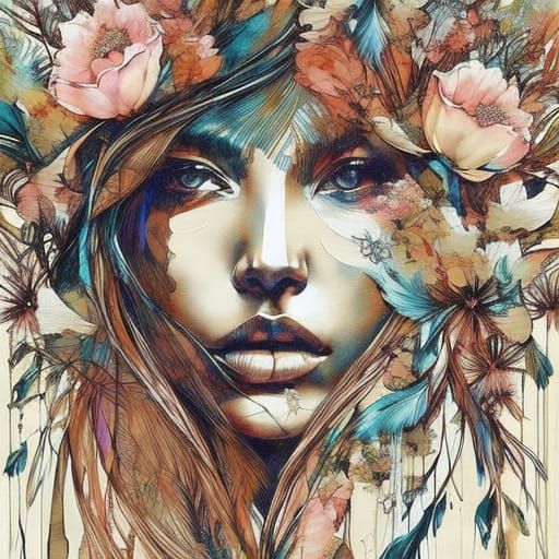 Enchanting Elf Portrait with Flowers in Chiaroscuro