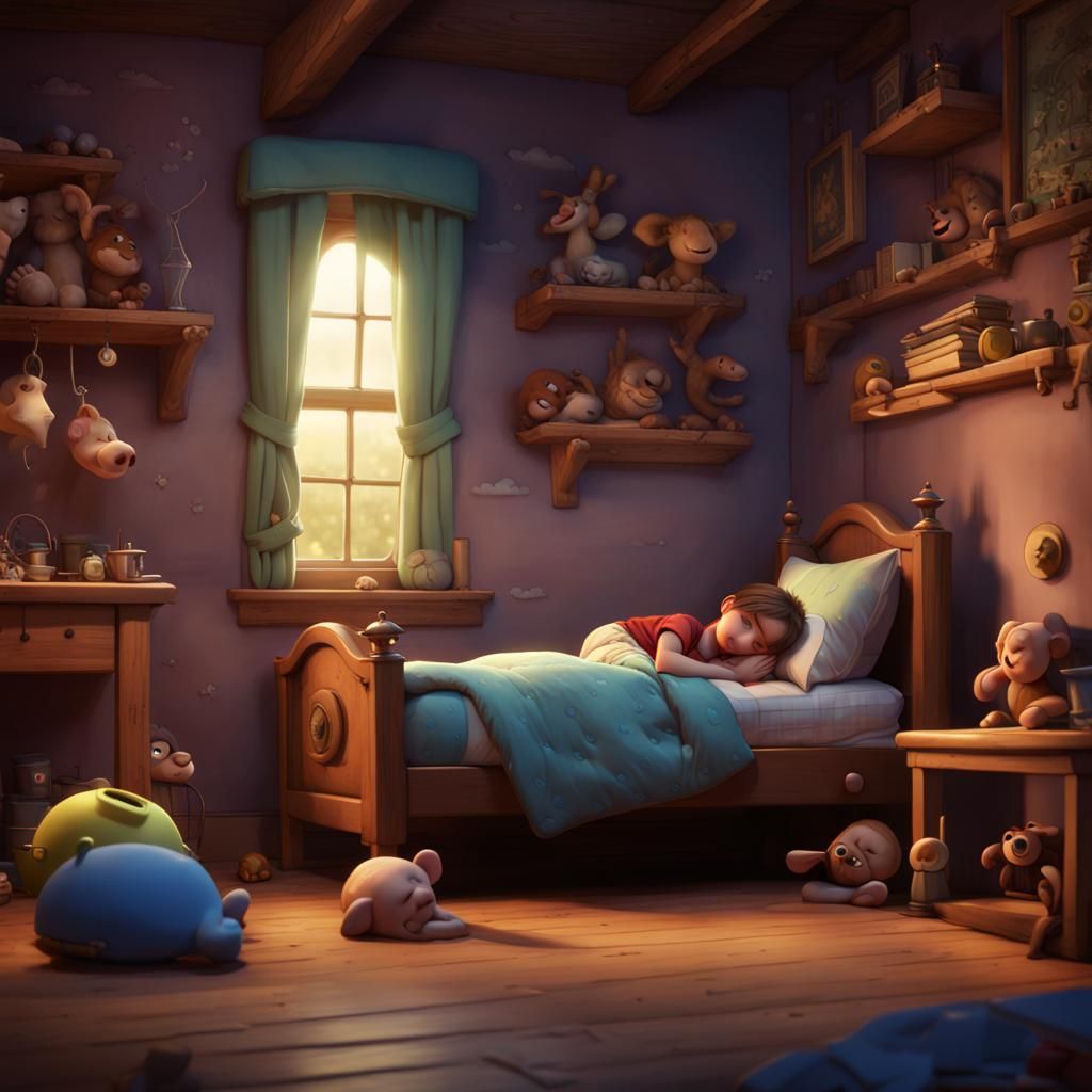 Pixar-Style 3D Cartoon of Sleeping Children