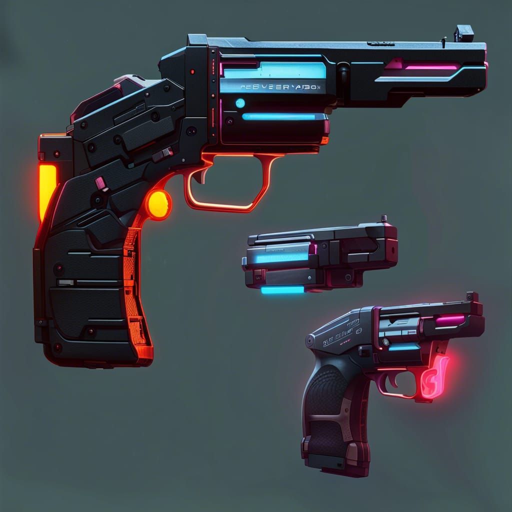 Cyberpunk Revolver with Extended Barrel and Ironsight