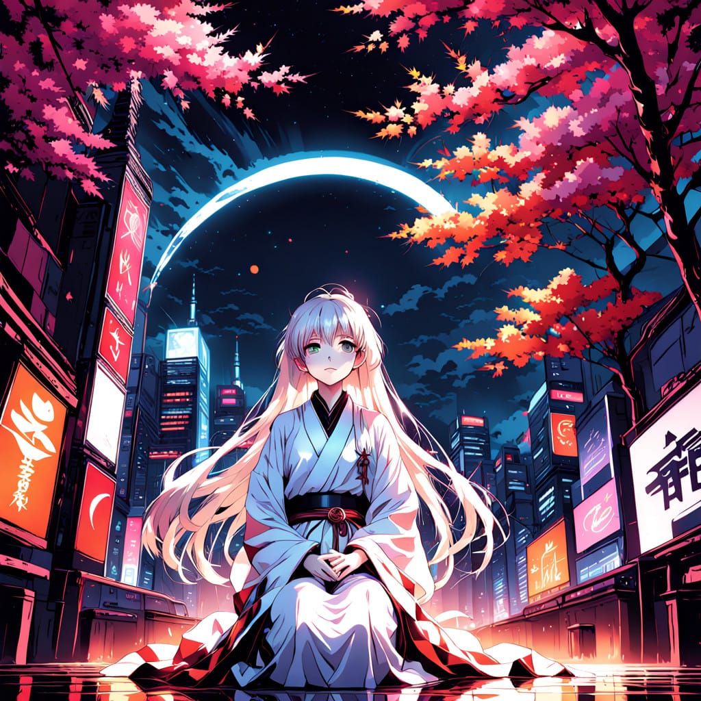 Anime Goddess Amidst Cityscape Majesty
