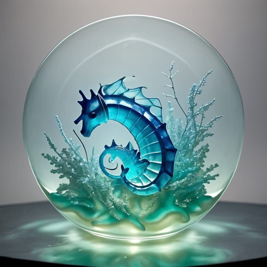 Enameled Glass Seahorses Figurine