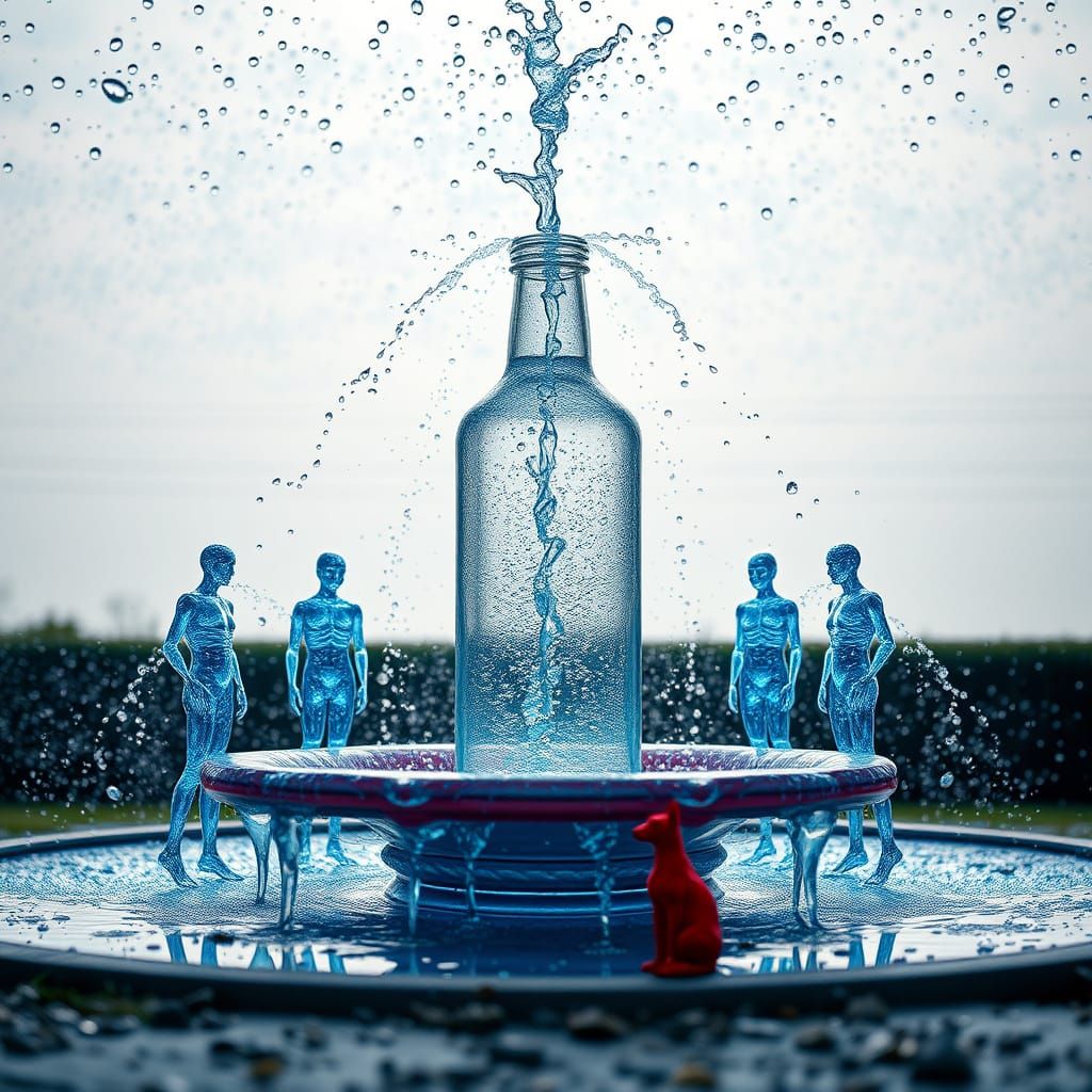 Ethereal Fountain Scene in Water Droplets