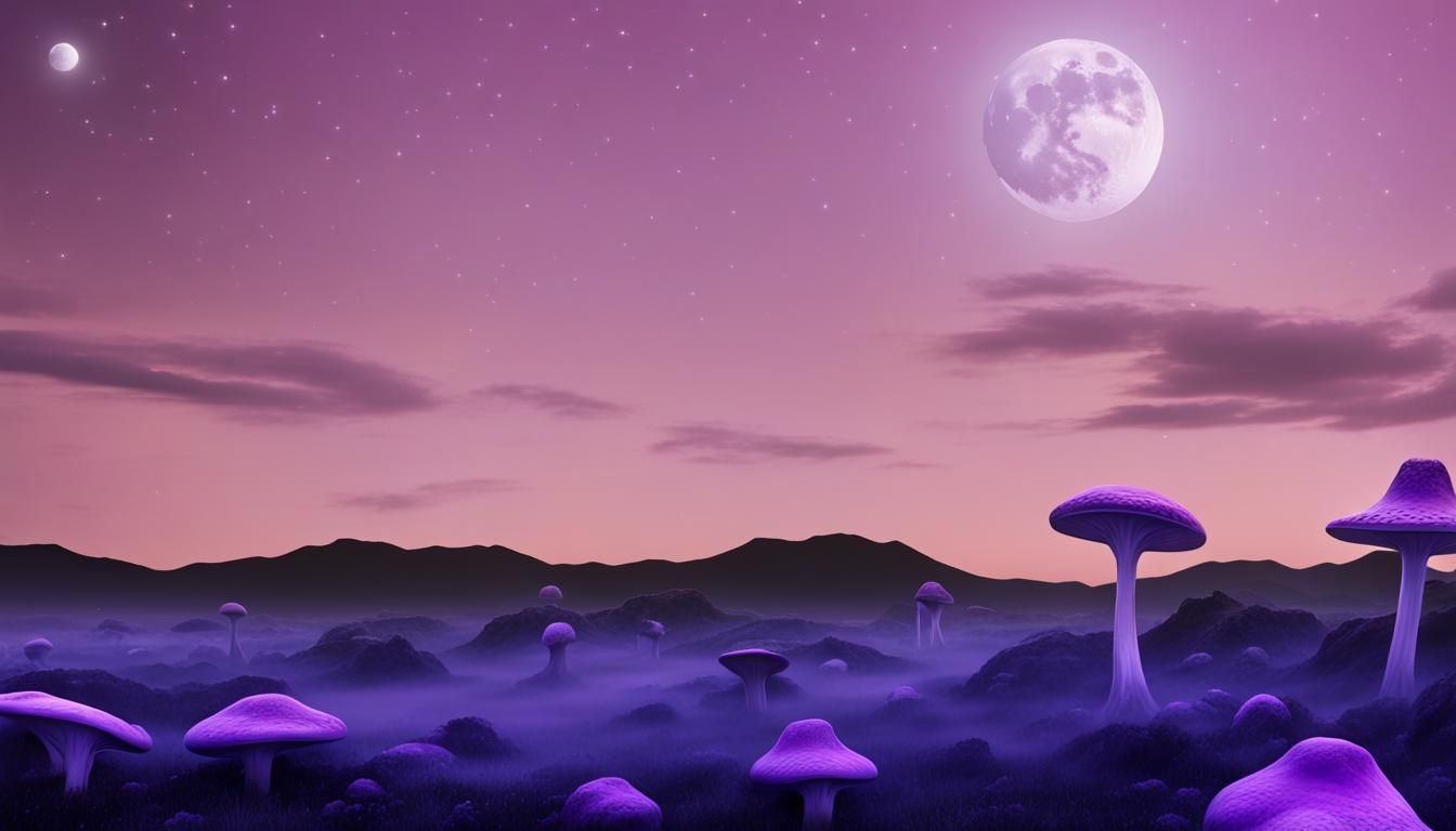 Surreal Alien Planet with Giant Purple Mushrooms