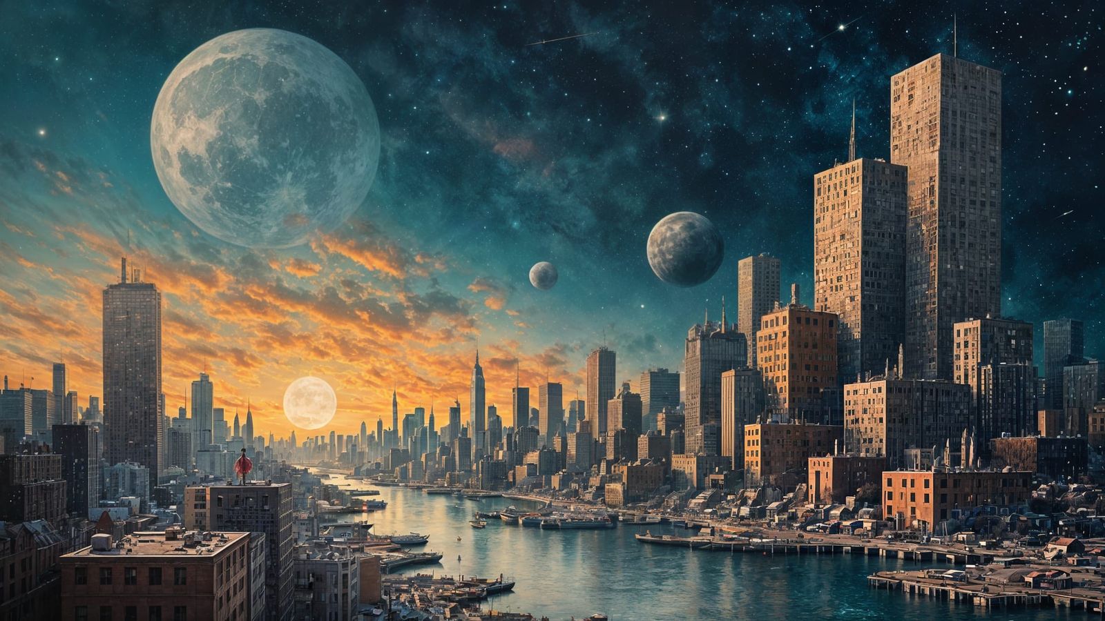 Fragmented Cityscape Memory Dissolving into Starry Sky