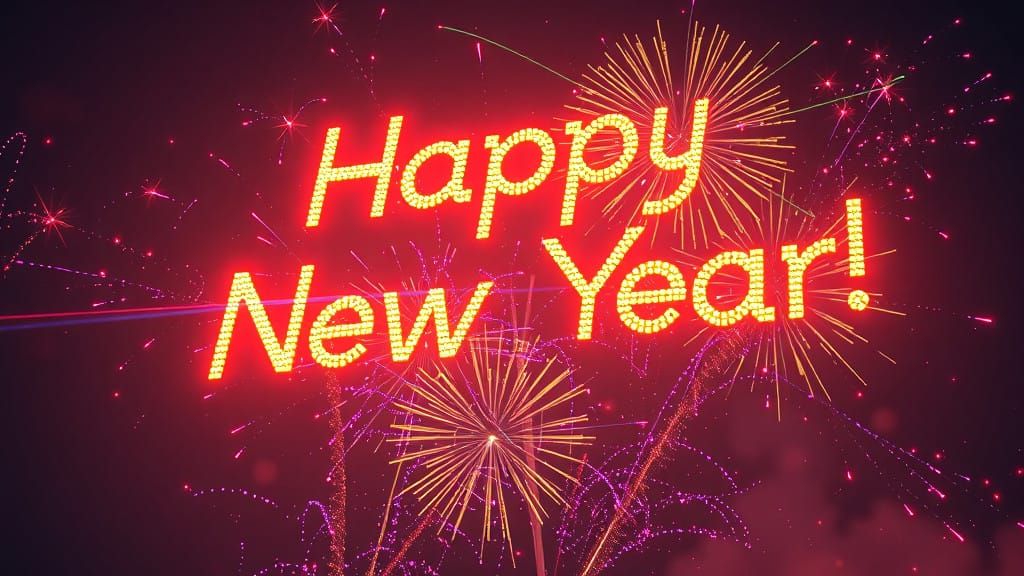 Celestial New Year's Eve Spectacle in Neon-Hued Hyperrealism