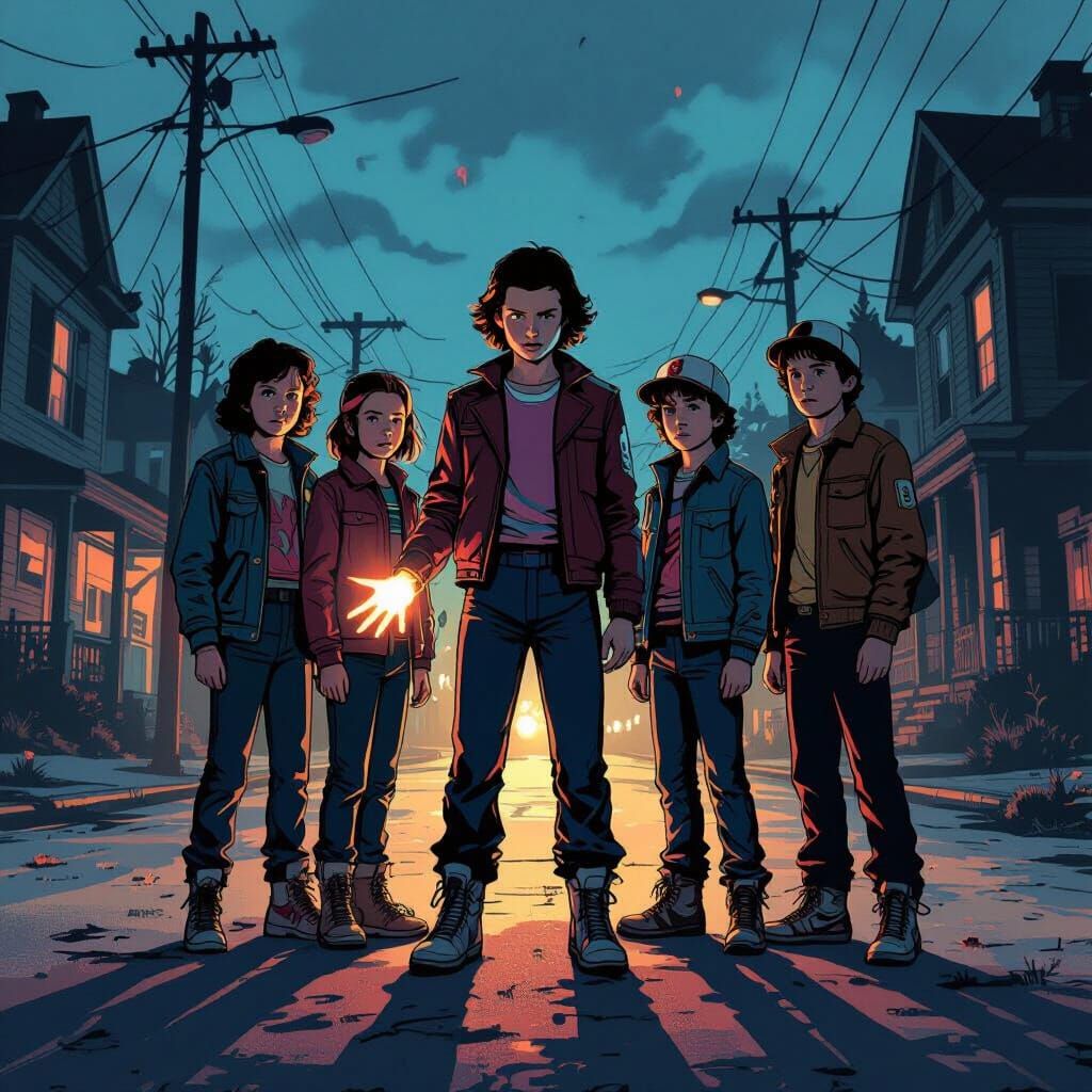 Stranger Things Kids in Retro Comic Style