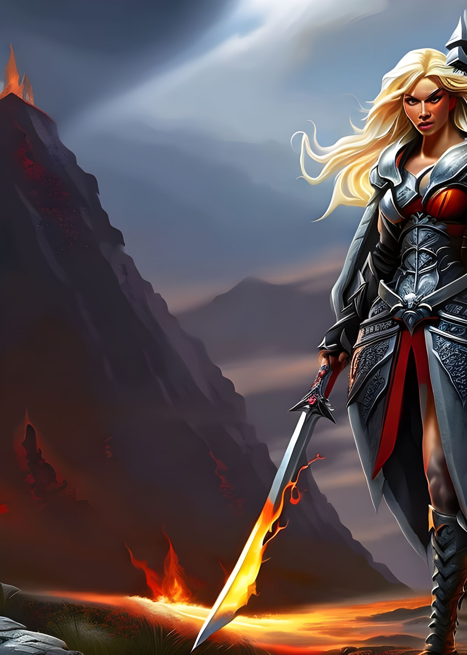 Fantasy Warrior with Fire Blade Digital Art