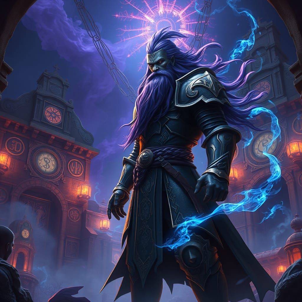 Armored Sorcerer in Mystical Realm, Fantasy Concept Art