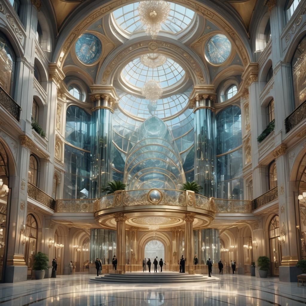 Art Deco Glass Cascade Building: Ceremony Hall Exterior