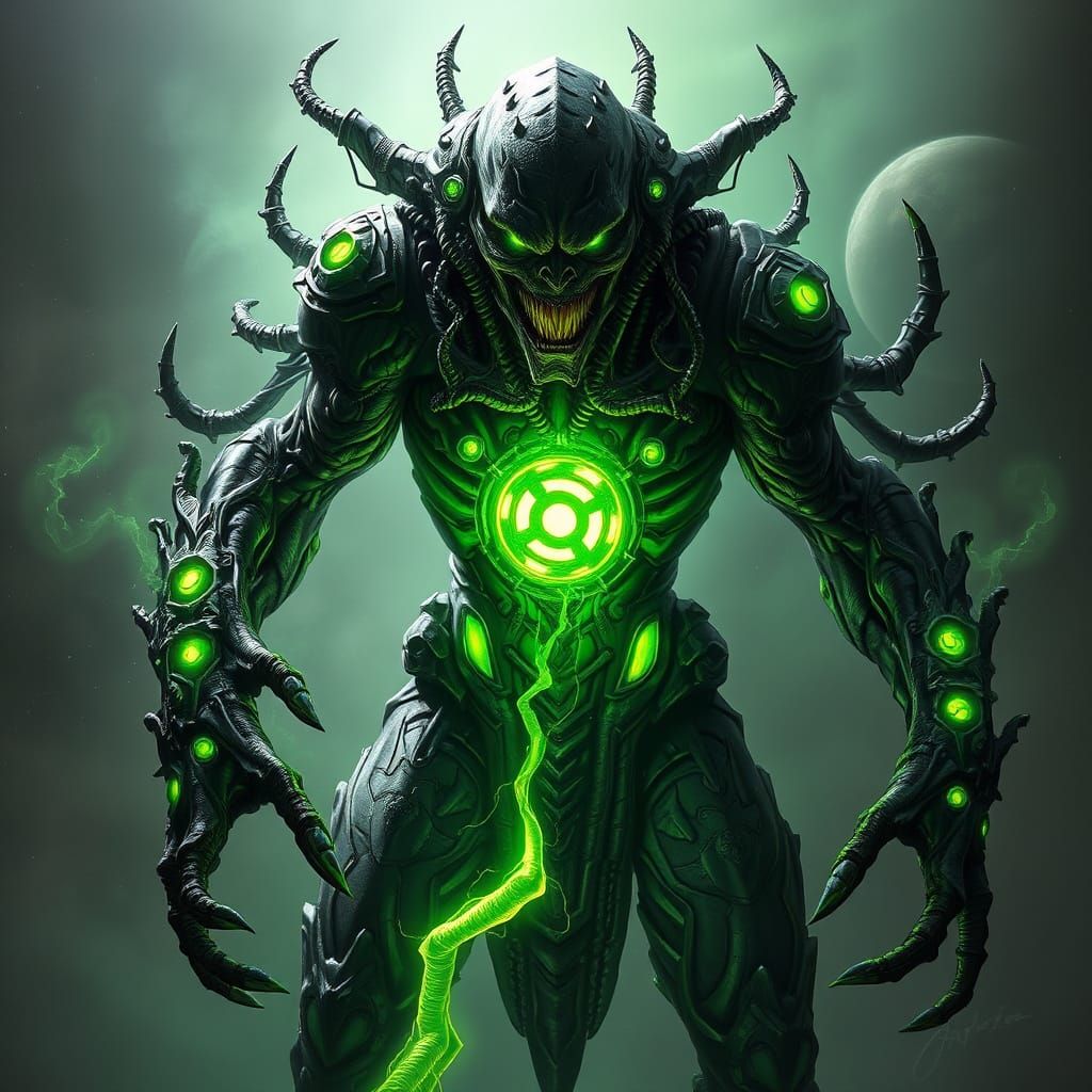 Menacing Green Lantern Villain in Cosmic Horror Style