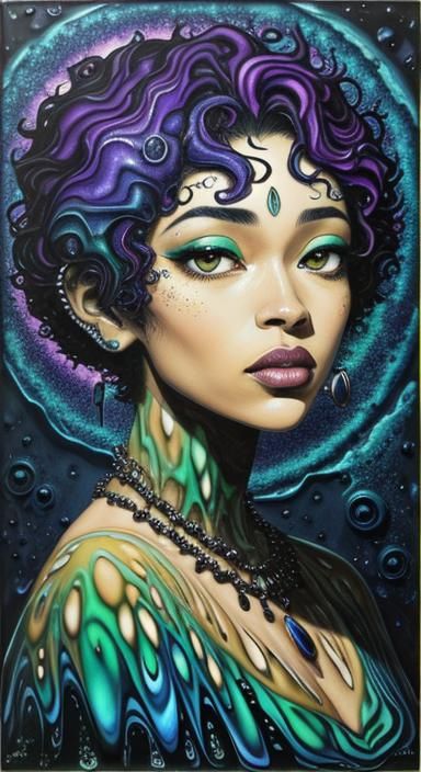 Psychedelic Acrylic Pour: Bejeweled Bat in Sewer