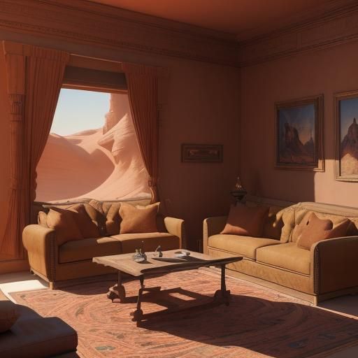 Arrakis Desert View from Cozy Interior, Matte Painting