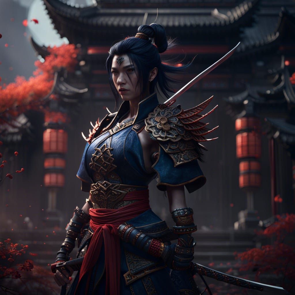 Detailed Katana Matte Painting in Deep Color