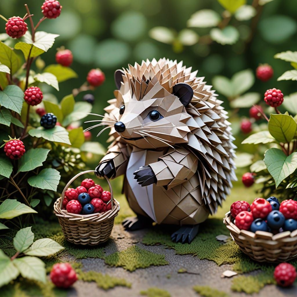 Whimsical Feline Helps Tiny Hedgehog Gather Berries in Soft ...
