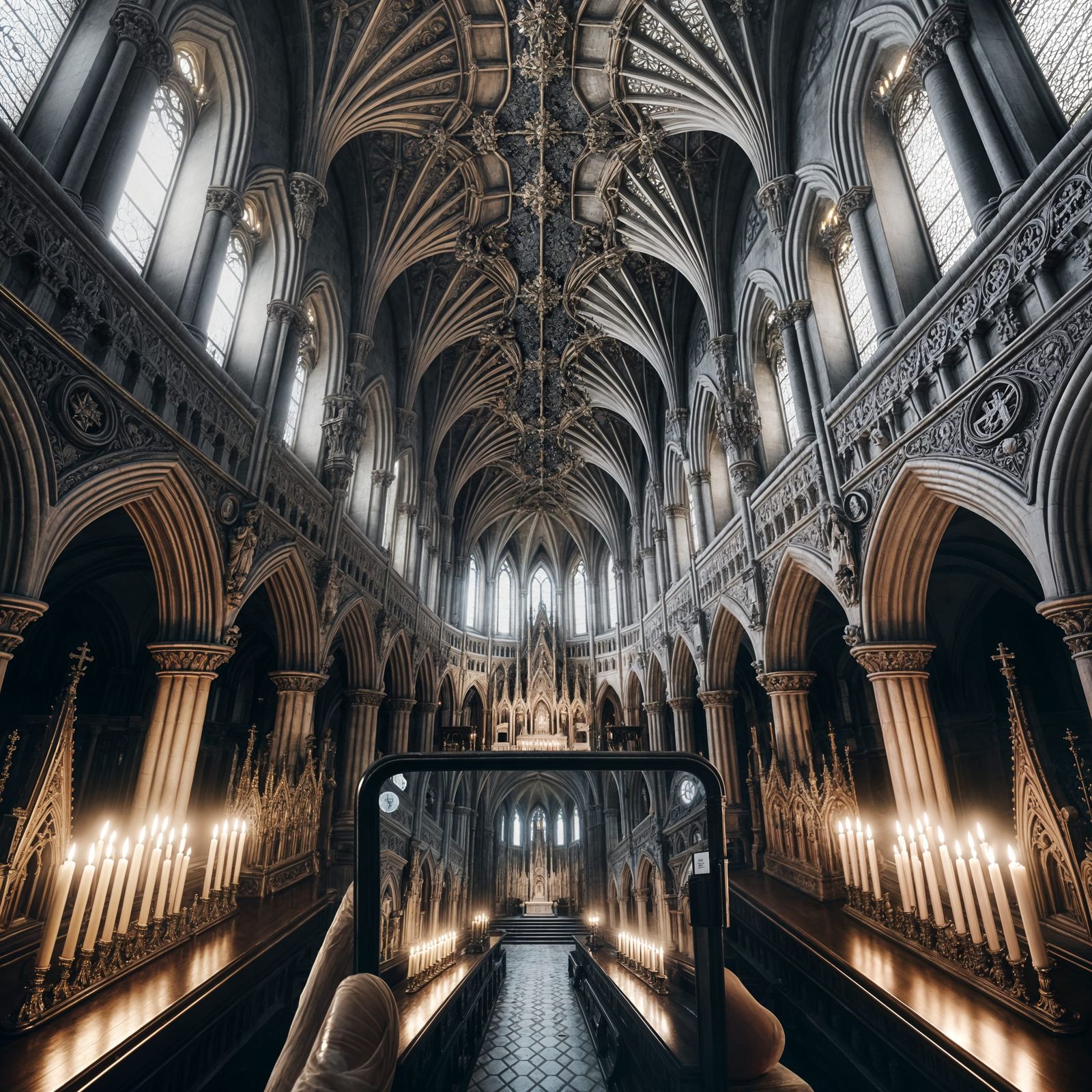 Gothic Church Interior with Flickering Candles in 8K