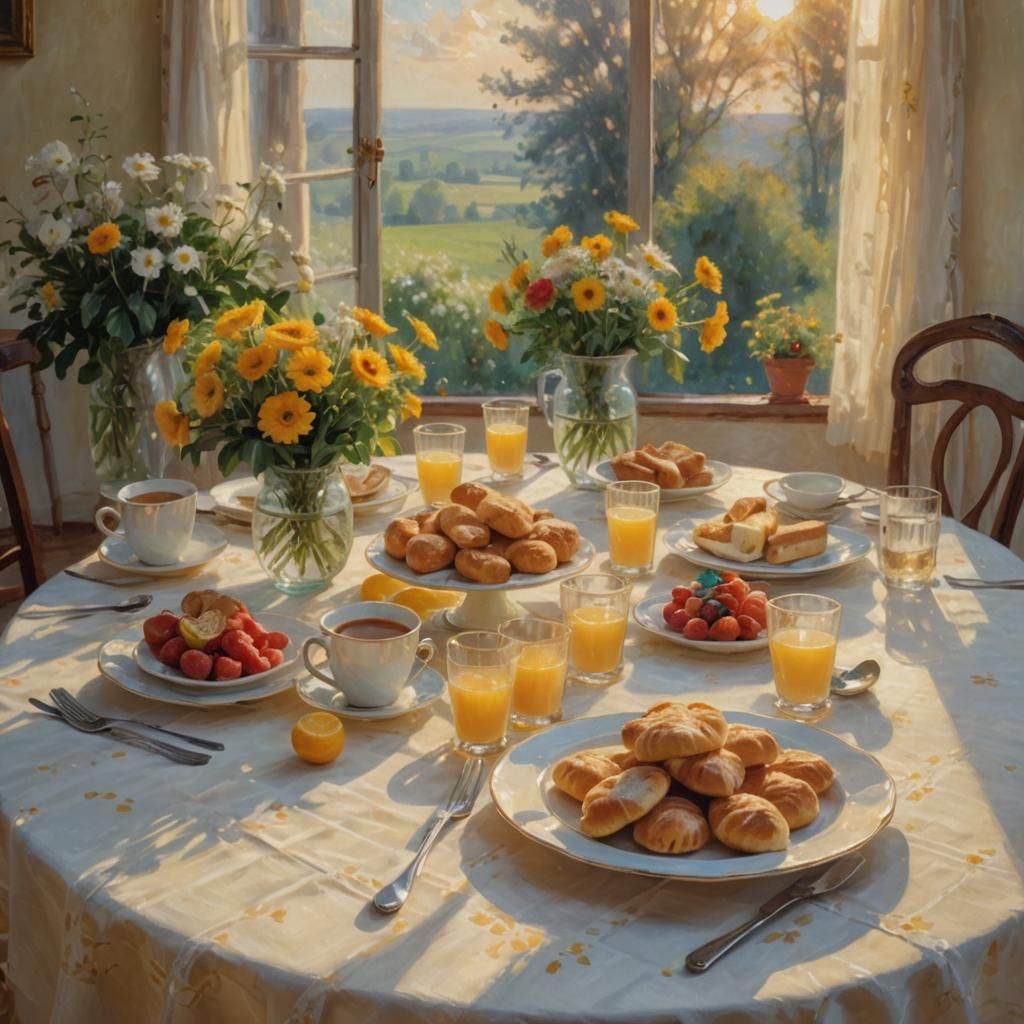 Impressionist Breakfast Table in Claude Monet Style