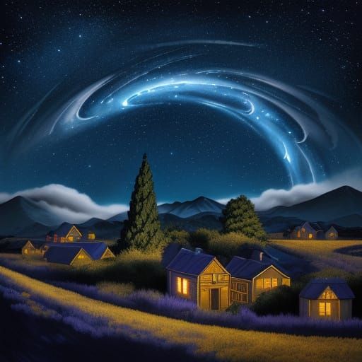 Whirlwind Night Sky with Soaring TARDIS in Vibrant, Expressi...