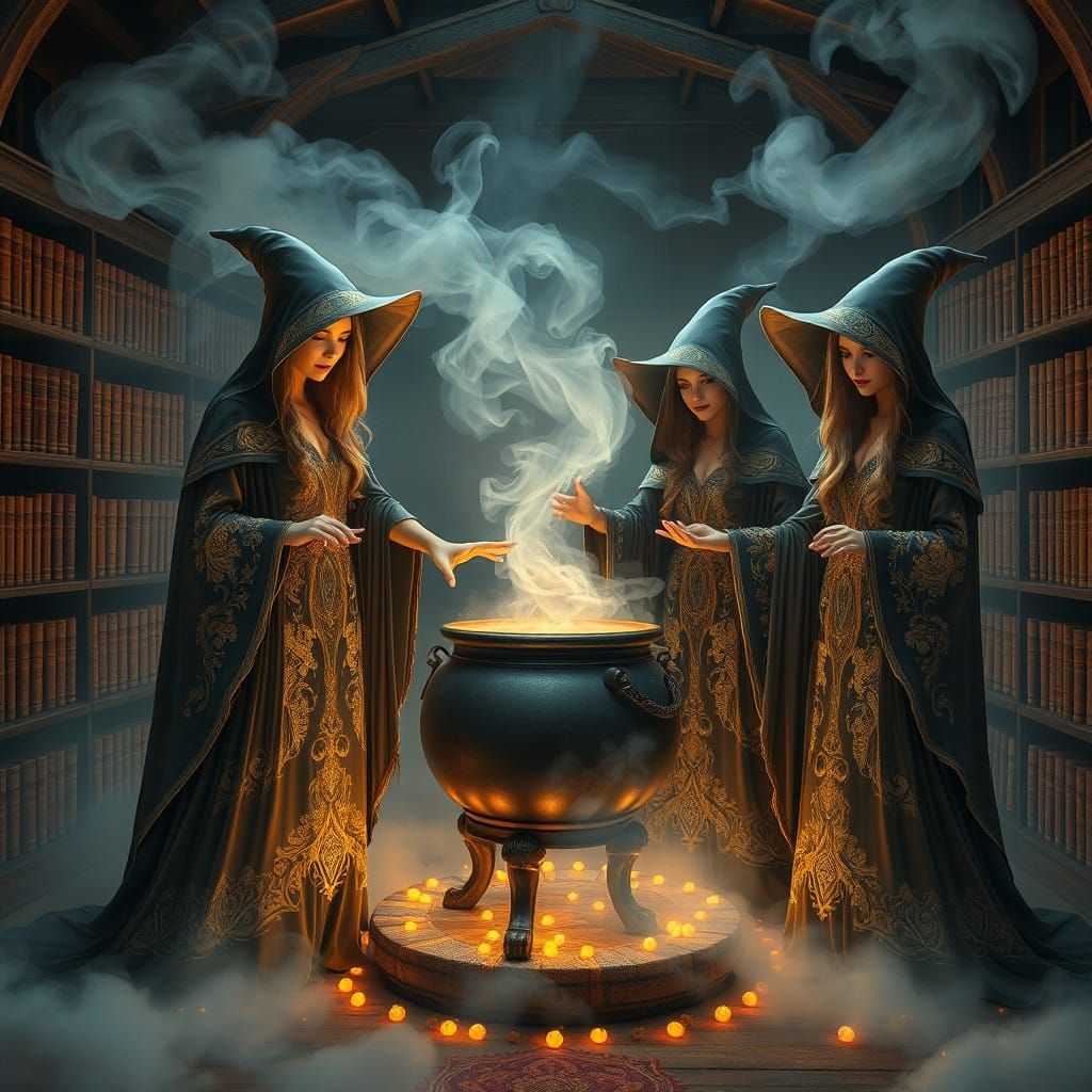 Witches in Enchanted Medieval Library