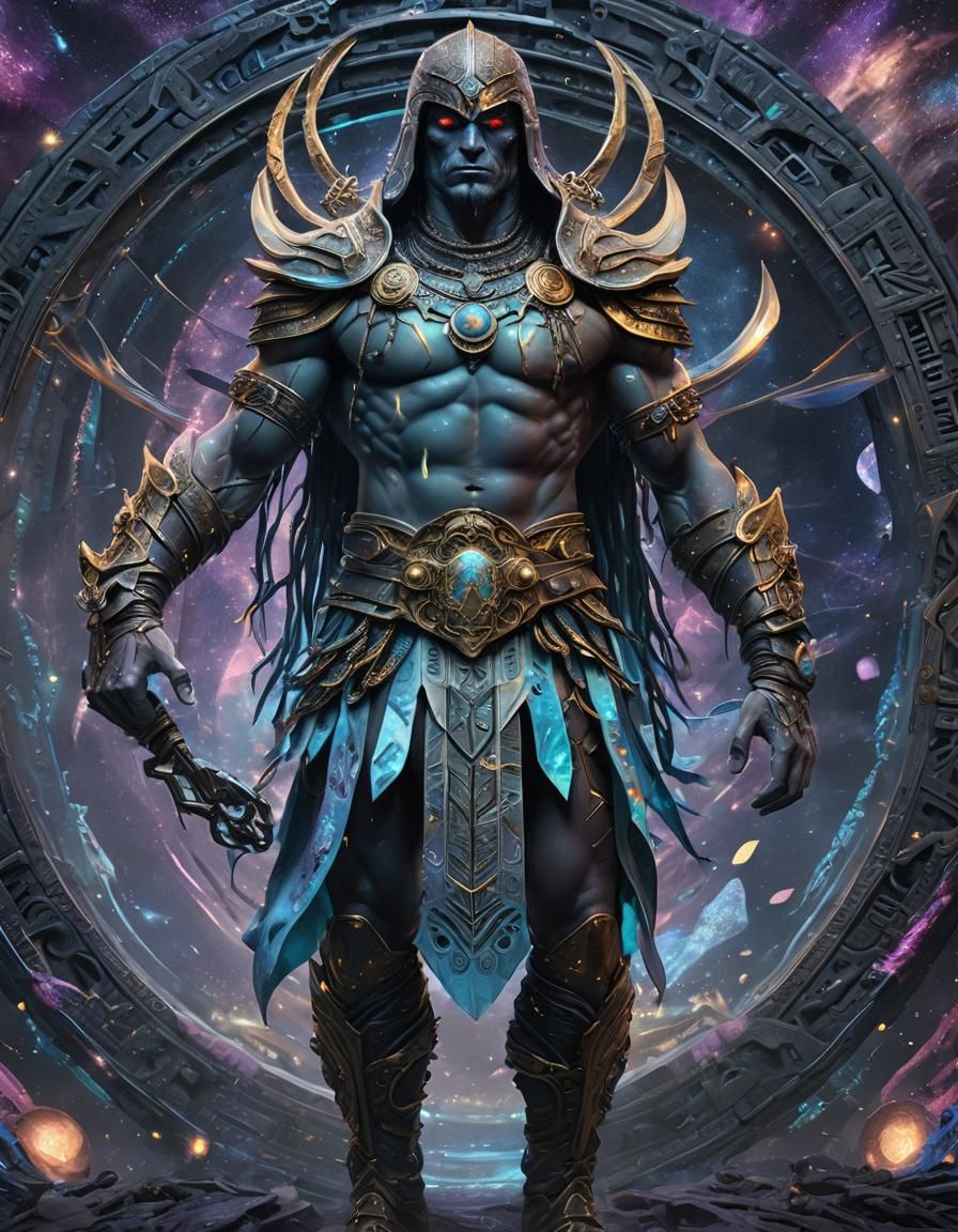 Chained Warrior: Holographic Astral Illustration