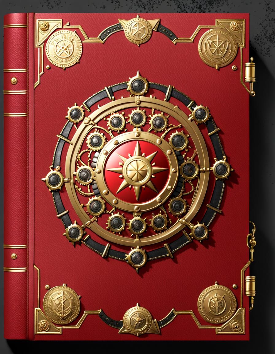Elegant Red Book Cover with Gold Hebraic Emblem
