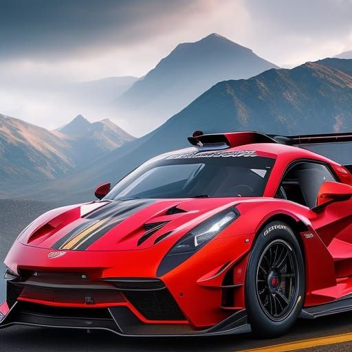 Hyperrealistic Red Race Car in Splash Art Style