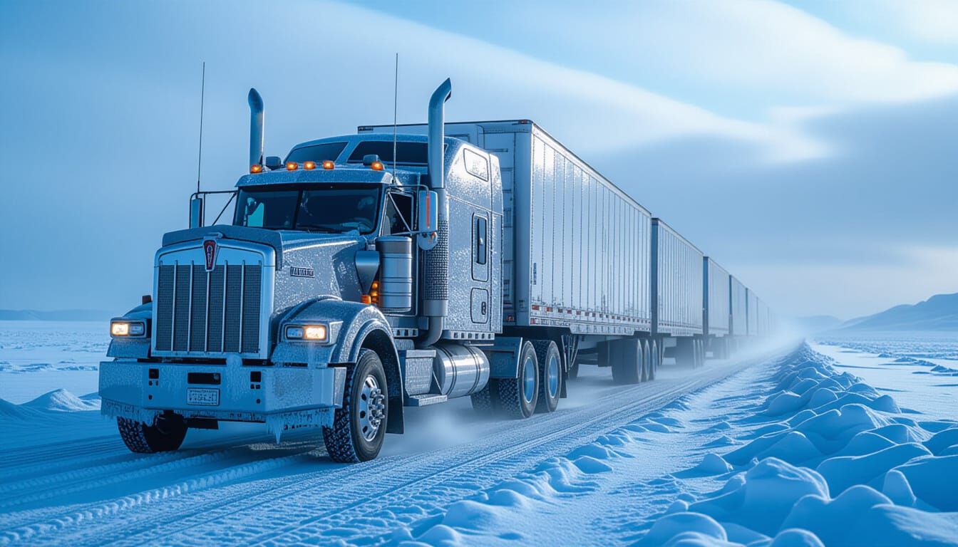 Frosty Kenworth Truck on Desolate Ice Road