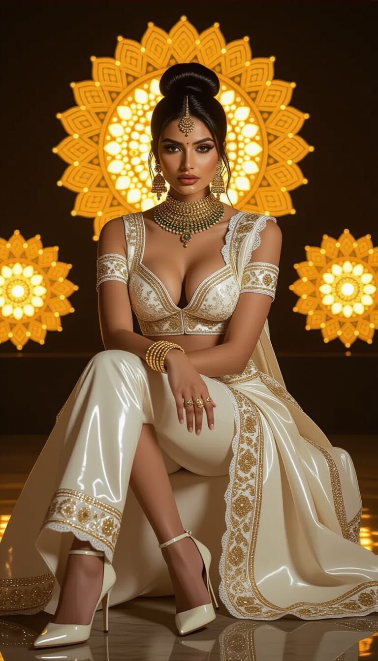 Woman in Indian Style with Golden Mandalas