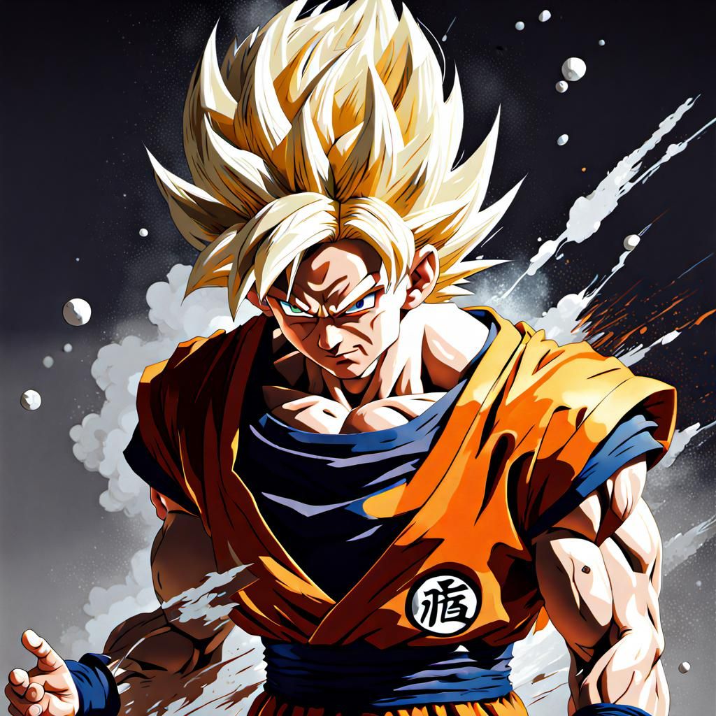 Dragonball Z Action Painting in Hyperrealistic Style