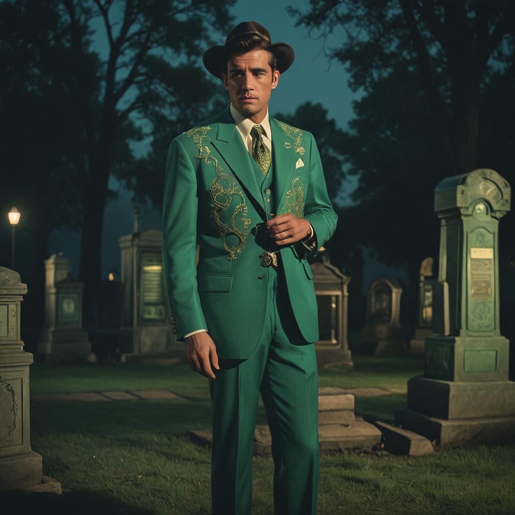 1950s Country Singer in Cemetery, Film Noir Style