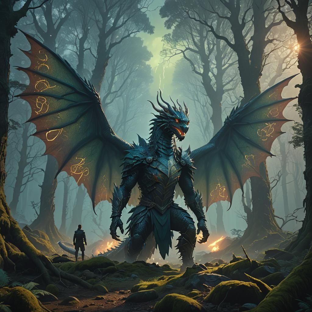 Dragon-Man in Mystical Forest: Digital Matte Painting