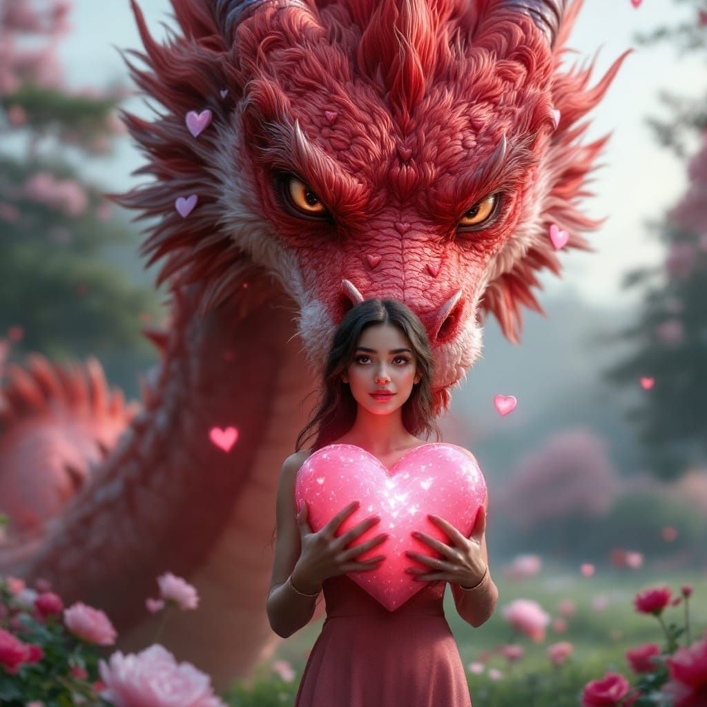 Surreal Latin Goddess Holds Heart, Surrounded by Majestic Re...