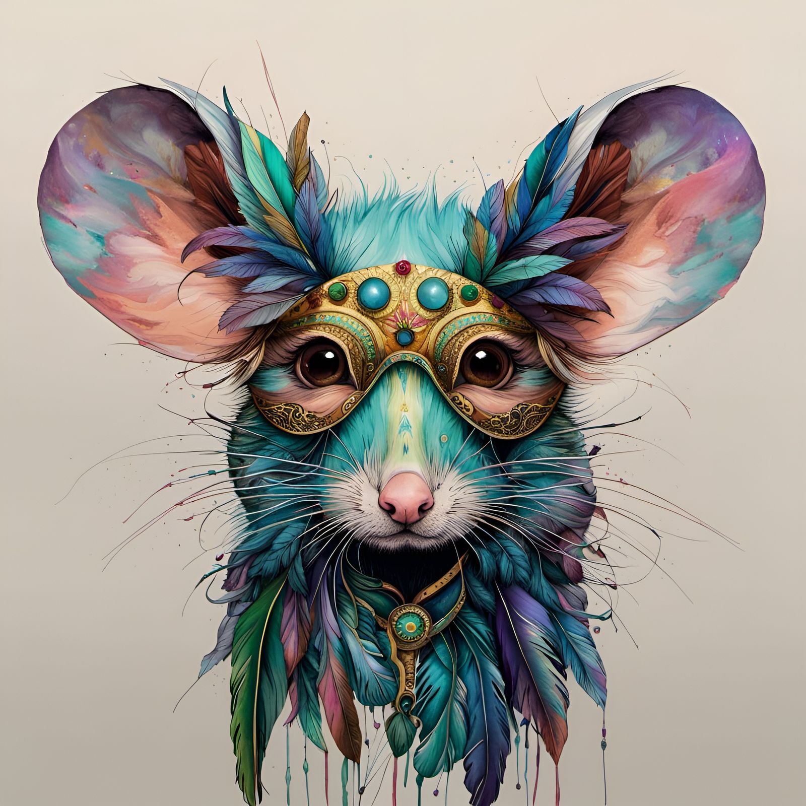 Shy Mouse wearing a Mardi Gras Mask