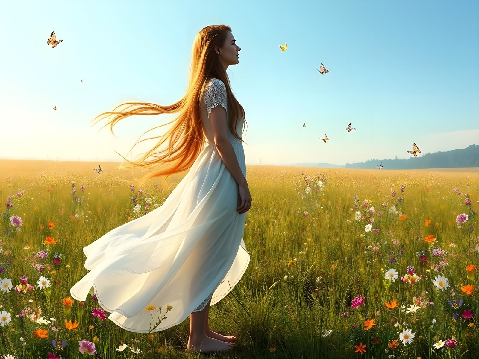 Ethereal Fantasy Maiden in Sunlit Meadow
