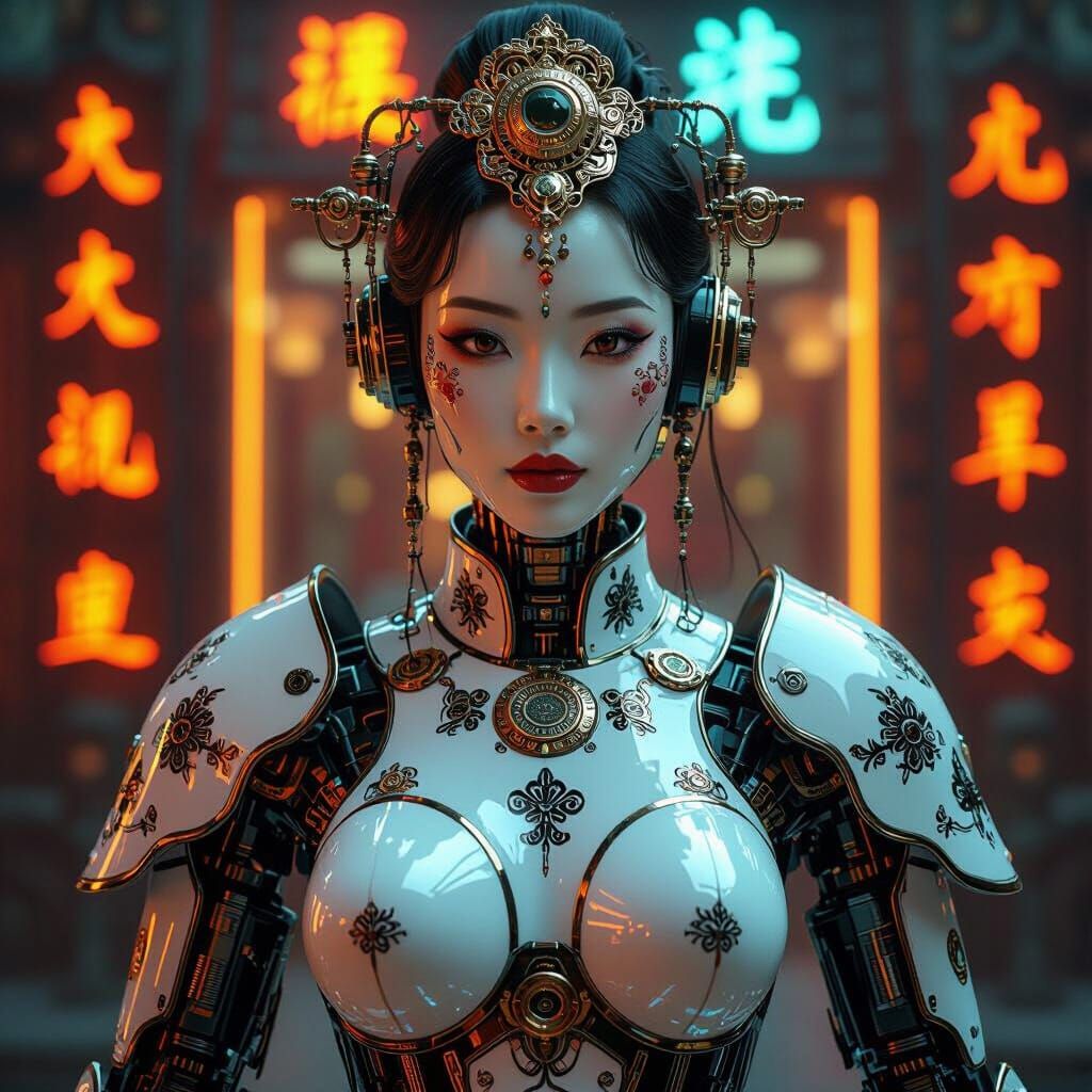 Futuristic Porcelain Robots in Opulent Chinese Armor