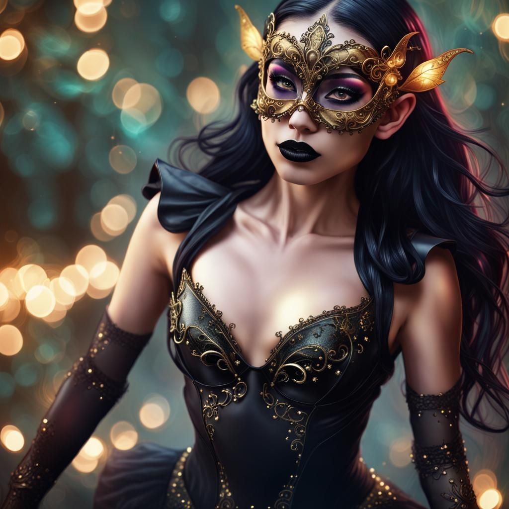Goth Elf Spy with Masquerade Mask: Digital Illustration