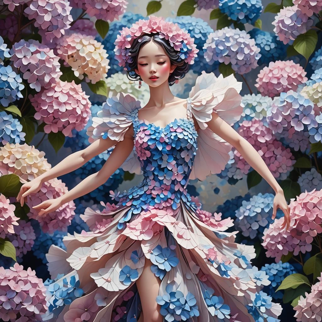 Hydrangea Dress Figure in 3D Anime Style