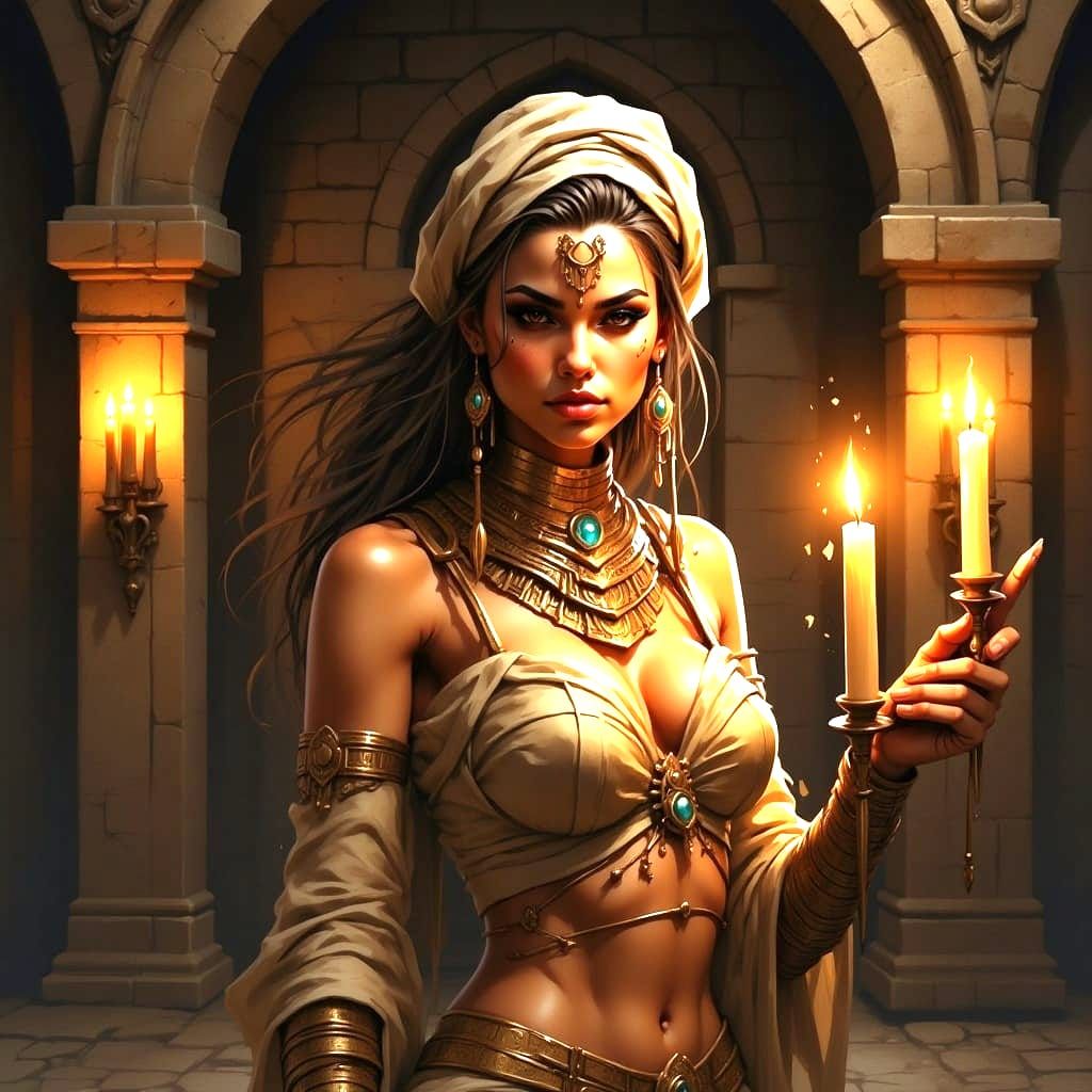 Egyptian Mummy in Candlelit Tomb