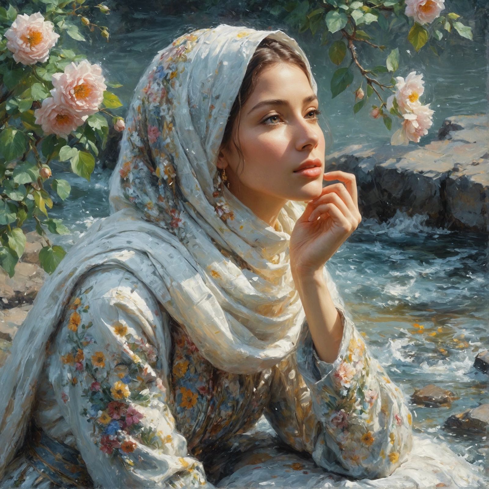 Middle Eastern Woman in Action, Impressionistic Oil Painting