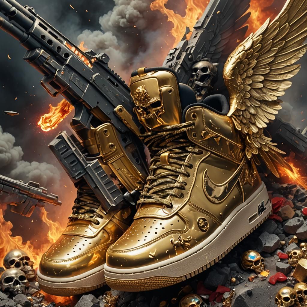 Surreal Gold Nike Sneaker with AK-47