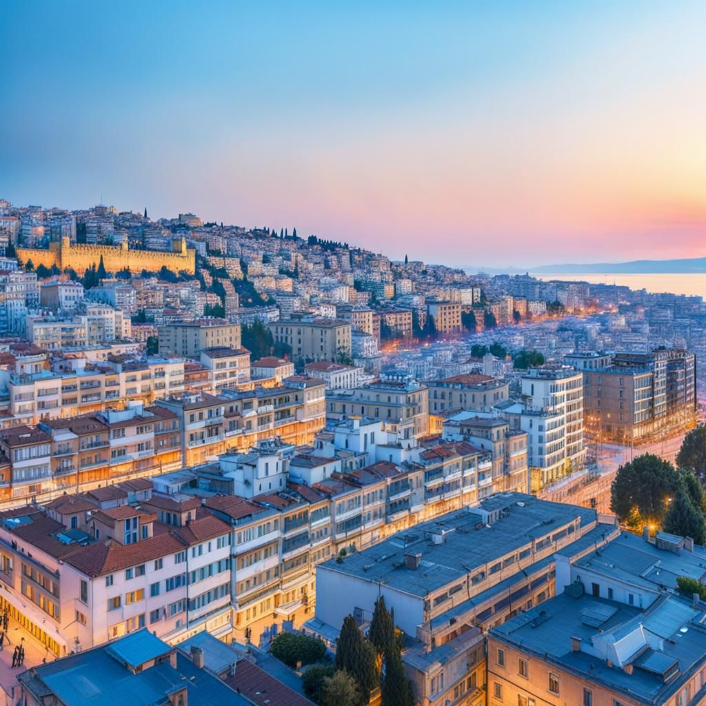 Thessaloniki, Greece: Dreamy Impressionist Cityscape at Suns...