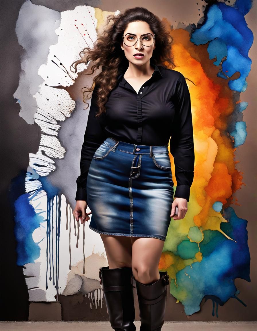 Alcohol Ink Portrait of a Curvy Middle Eastern Athlete