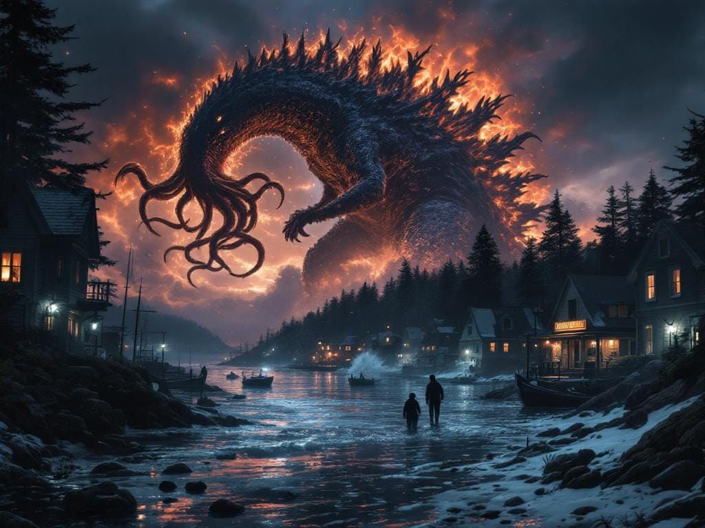 Godzilla vs Cthulhu in Maine: Hyperrealistic Battle