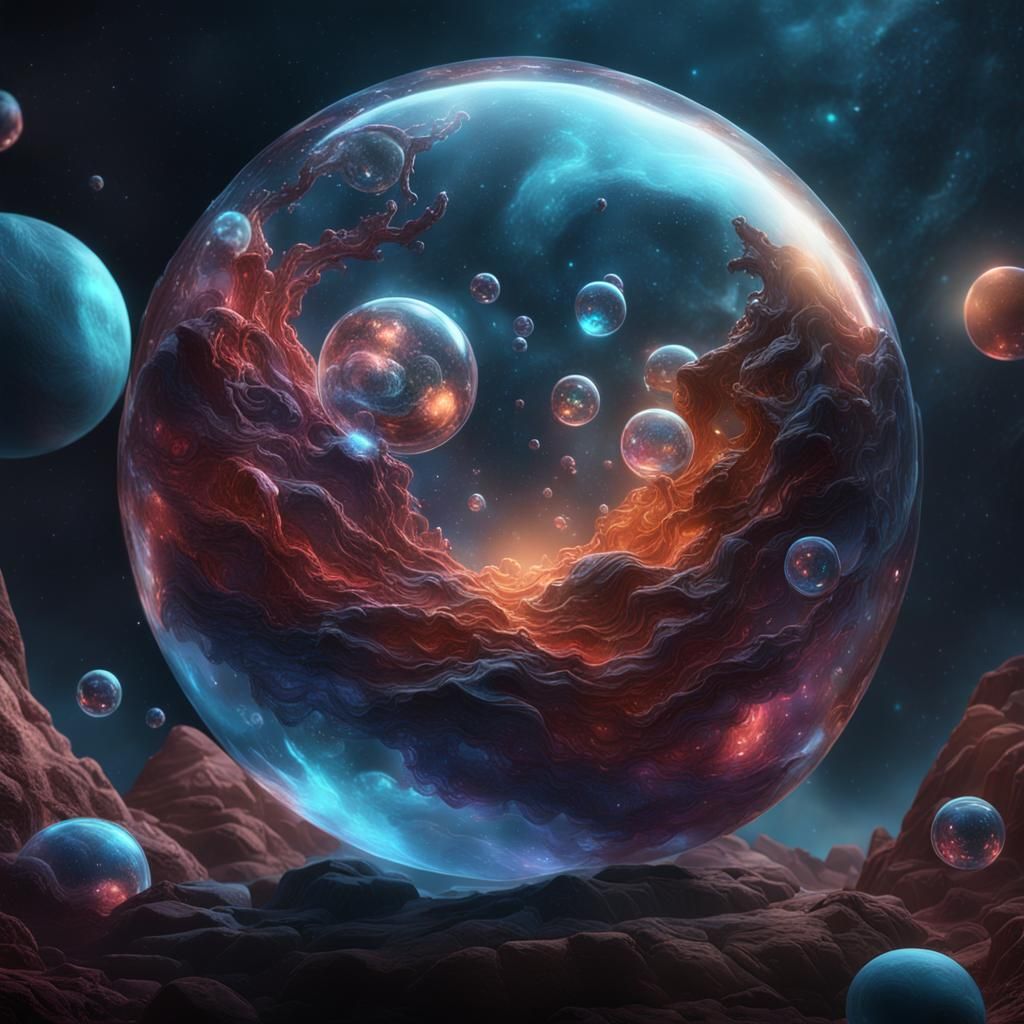 Fetus in Glass Bubble Floating in Space