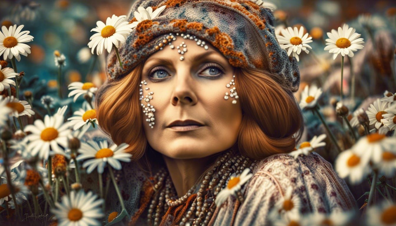 Greta Garbo as a Hippy in Daisies, Color Photo
