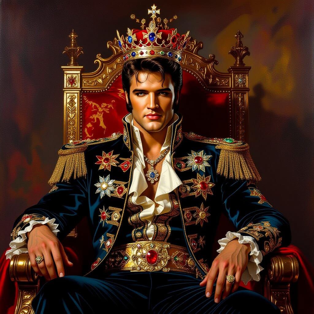 Elvis as Regal Medieval King in Oil Painting Style