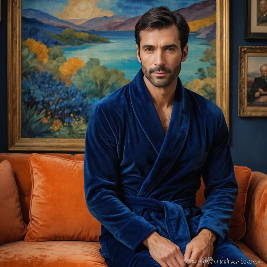 Elegant Man in Velvet Bathrobe, Impressionist Style