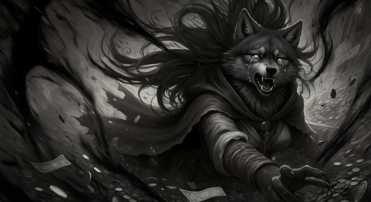 Dark Fantasy Wolf in Charcoal Etching