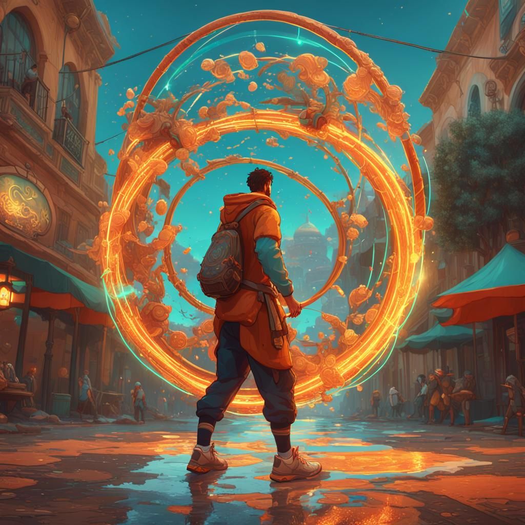 Man Using a Hula Hoop with Dynamic Lighting