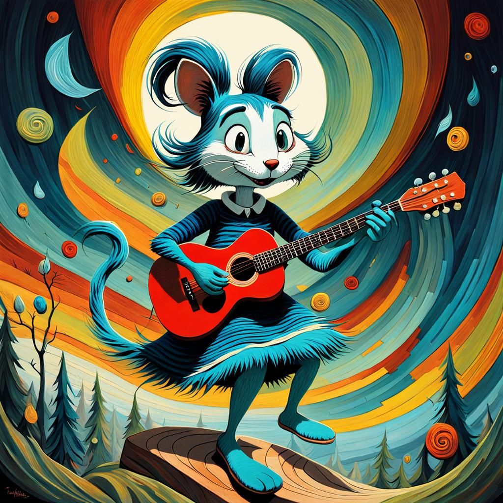 Girl Plays Guitar in Dreamcore Art Style