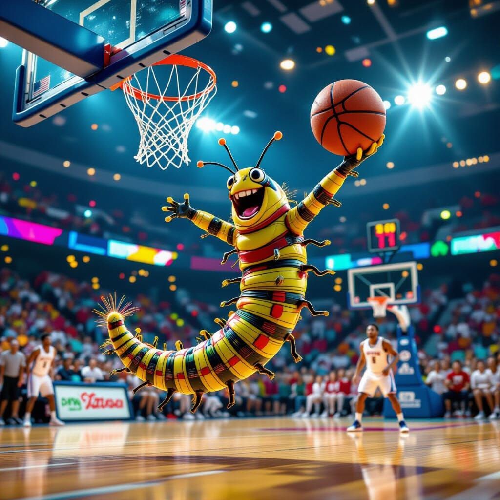 Caterpillar Slam Dunk in Hyperrealistic Style